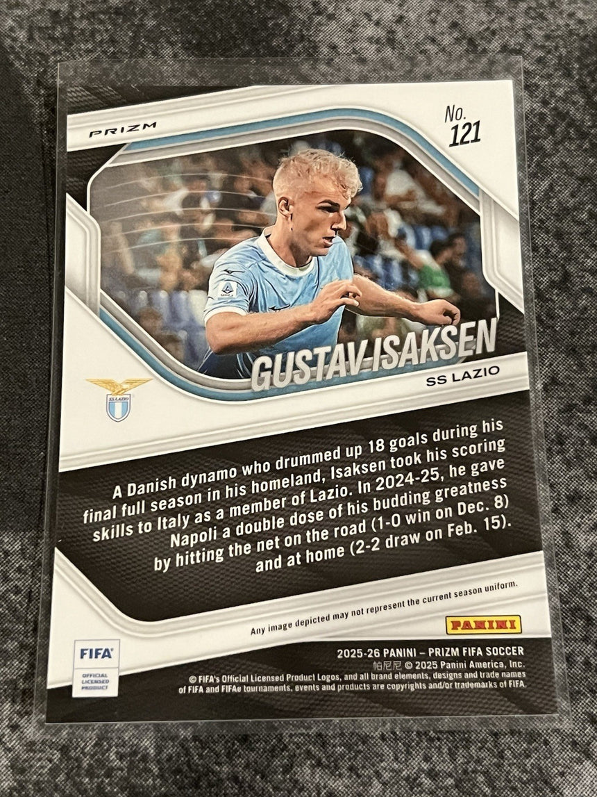 2025-26-panini-prizm-fifa-gustav-isaksen-red-checker-prizm-121-ss-lazio-additional-three
