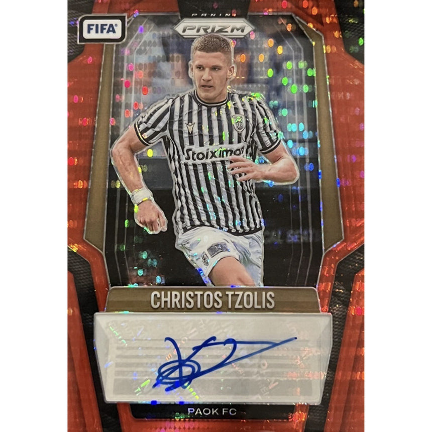 2025-26-panini-prizm-fifa-soccer-red-pulsar-auto-christos-tzolis-paok-fc-front