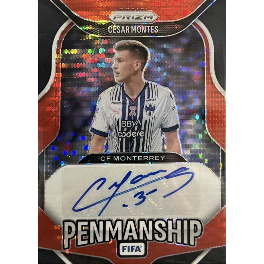 2025-26-panini-prizm-fifa-soccer-red-pulsar-prizm-penmanship-auto-cesar-montes-cf-monterrey-front