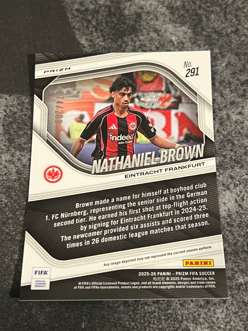 2025-26 Prizm FIFA Soccer Blue Mosaic Prizm Nathaniel-Brown /209 Eintracht Frankfurt