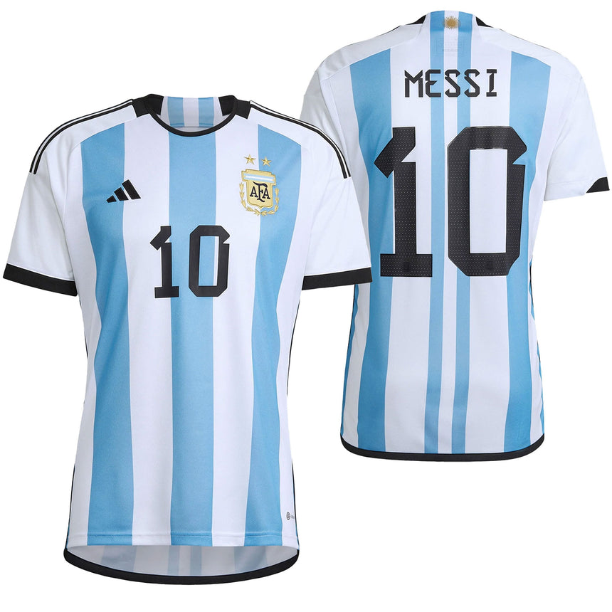 adidas Argentina Kids Home Stadium 2022/23 Jersey w/ Messi #10 White/Blue Both