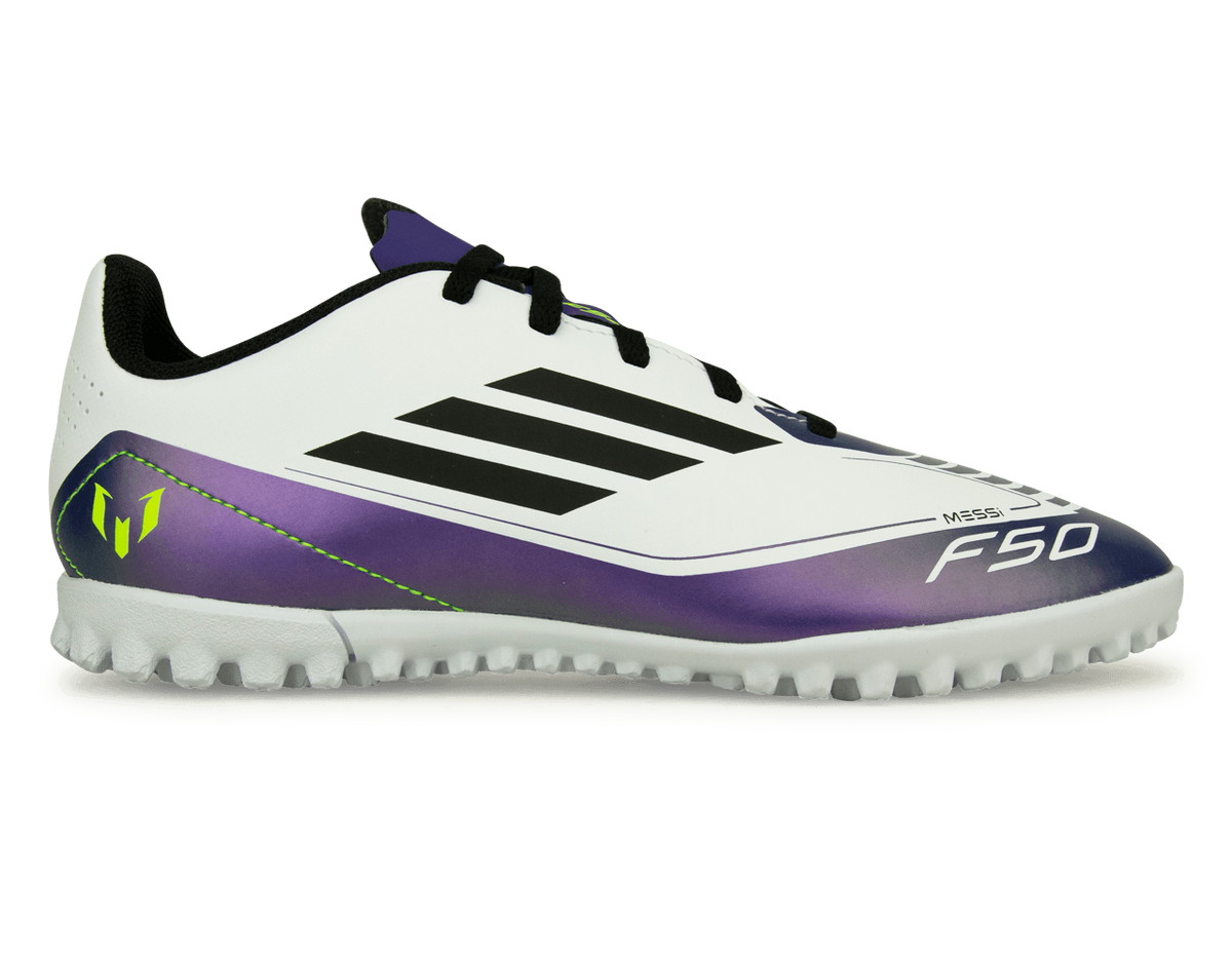 adidas Youth F50 Club Messi TF White/Black/Purple – Azteca Soccer
