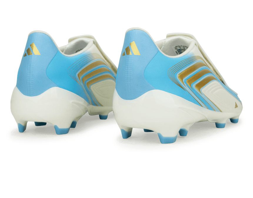 adidas Kids F50 Messi League Laceless FG Ivory/Sea Blue/Ice Blue Rear
