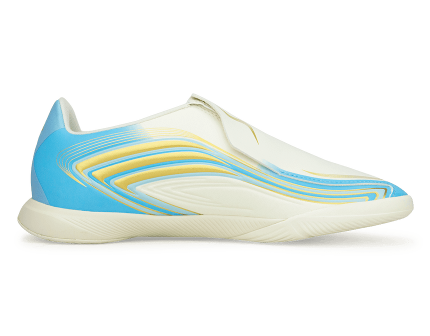adidas Kids F50 Messi League Laceless IN Ivory/Sea Blue/Ice Blue Side