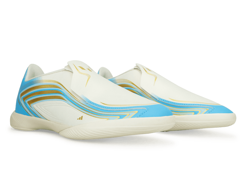 adidas Kids F50 Messi League Laceless IN Ivory/Sea Blue/Ice Blue Together