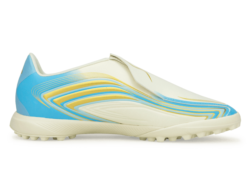 adidas Kids F50 Messi League Laceless TF Ivory/Sea Blue/Ice Blue Side