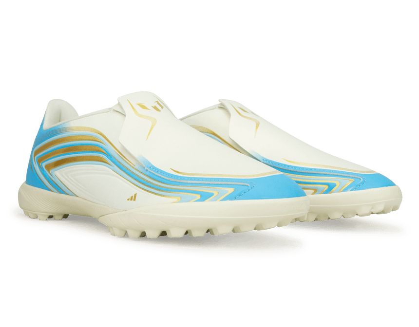 adidas Kids F50 Messi League Laceless TF Ivory/Sea Blue/Ice Blue Together