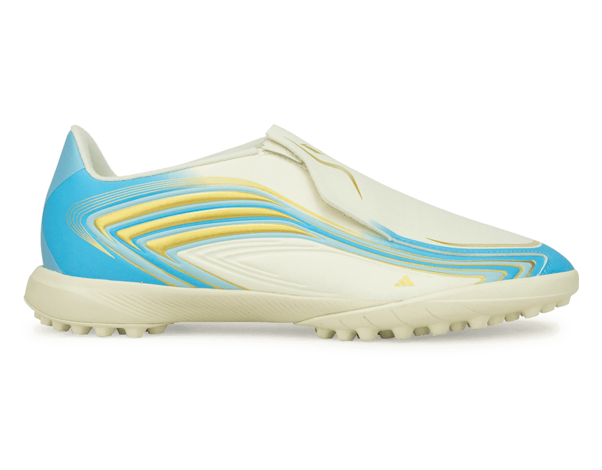 adidas Kids F50 Messi League Laceless TF Ivory/Sea Blue/Ice Blue