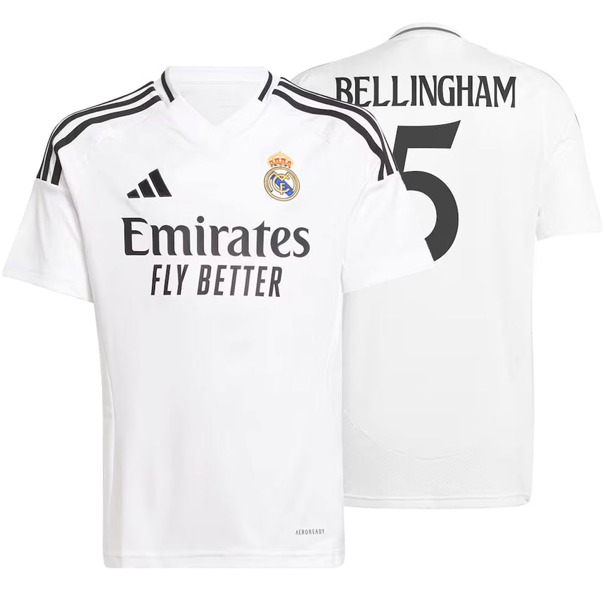 adidas Kids Real Madrid 2024/25 Home Jersey w/ Bellingham #5 Printing Both
