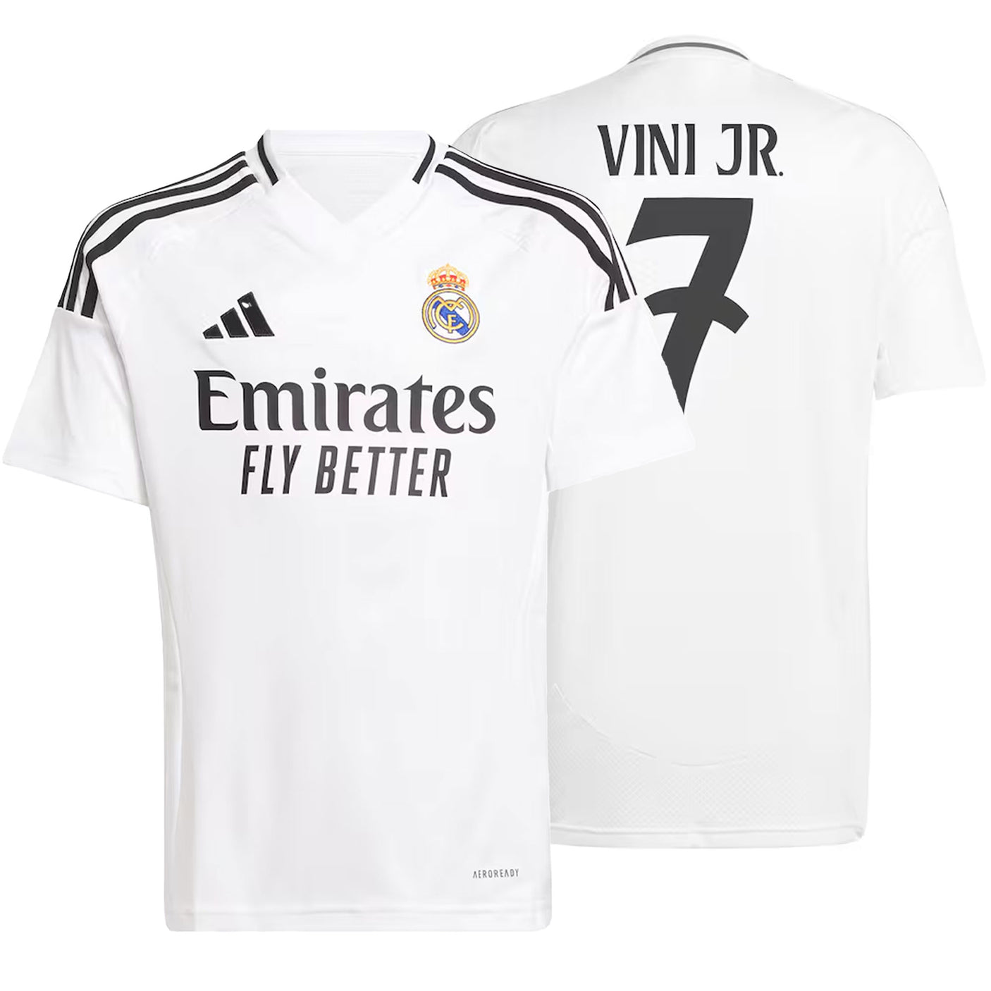 adidas Kids Real Madrid 2024/25 Home Jersey w/ Vini Jr #7 Printing Both