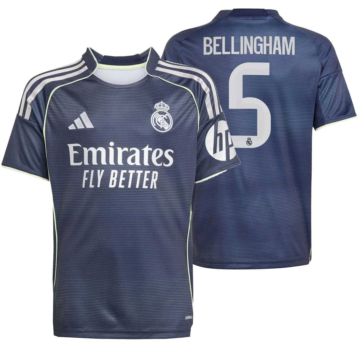 adidas Kids Real Madrid 2025/26 Away Jersey w/ Bellingham #5 printing Both