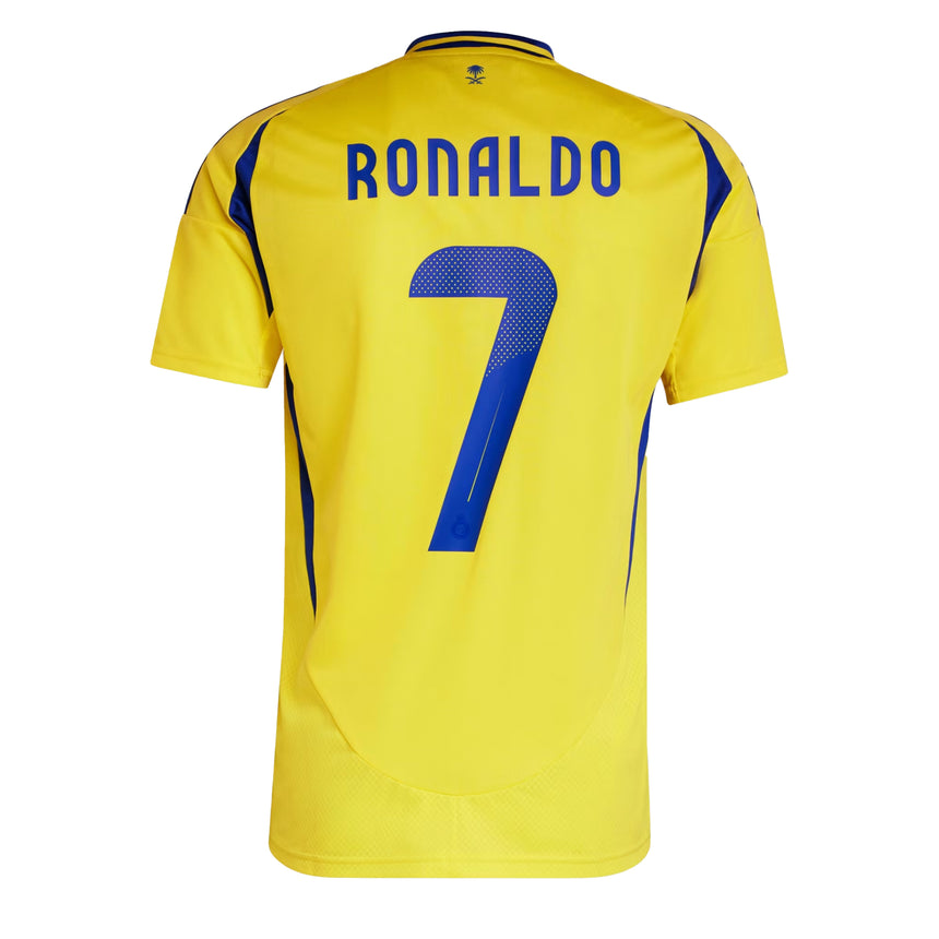 adidas Men's Al Nassr 2024/25 Home Jersey w/ Ronaldo #7 Printing Impact Yellow/Royal Blue Back