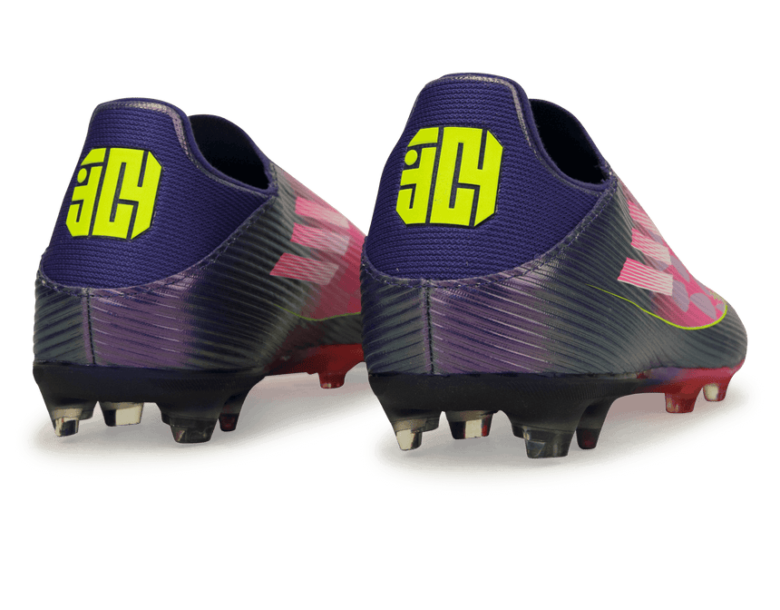 adidas Men's Lamine Yamal F50 League Laceless FG/MG Purple/Lemon Rear