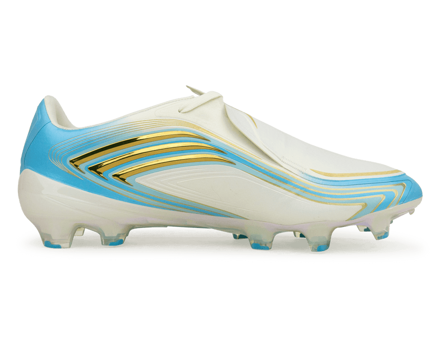 adidas Men's F50 Messi Elite FG Soccer Cleats Ivory/Sea Blue/Ice Blue Side