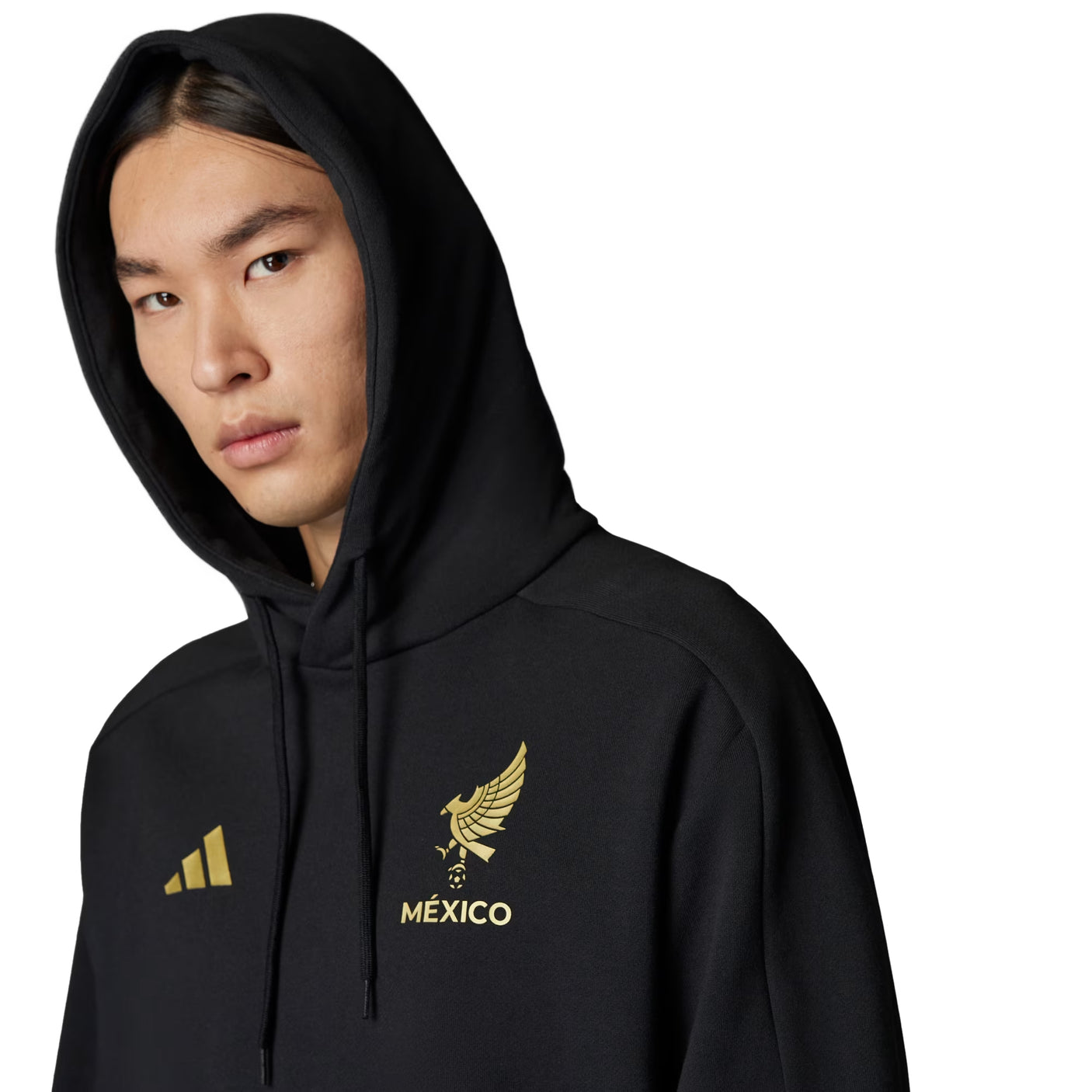 adidas Men's Mexico 2025/26 DNA Hoodie Black/Gold Crest