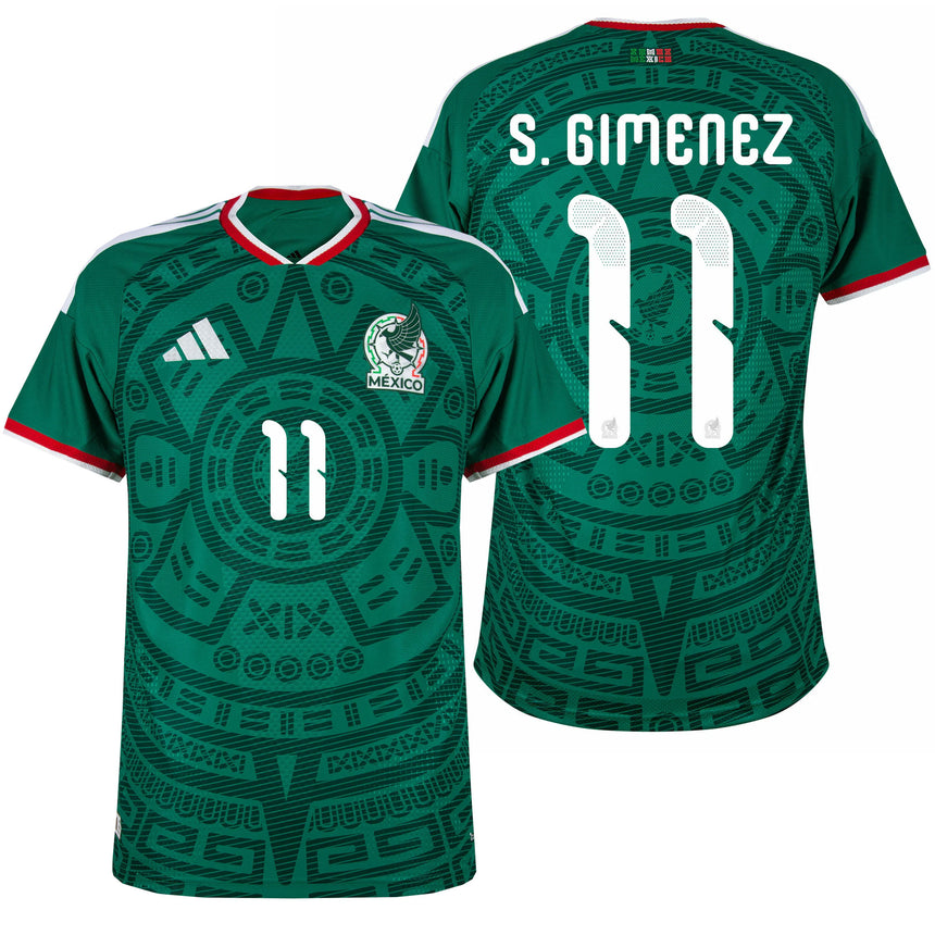 adidas Men's Mexico World Cup 2026 Authentic Home Jersey w/ S. Gimenez #11 Printing Both