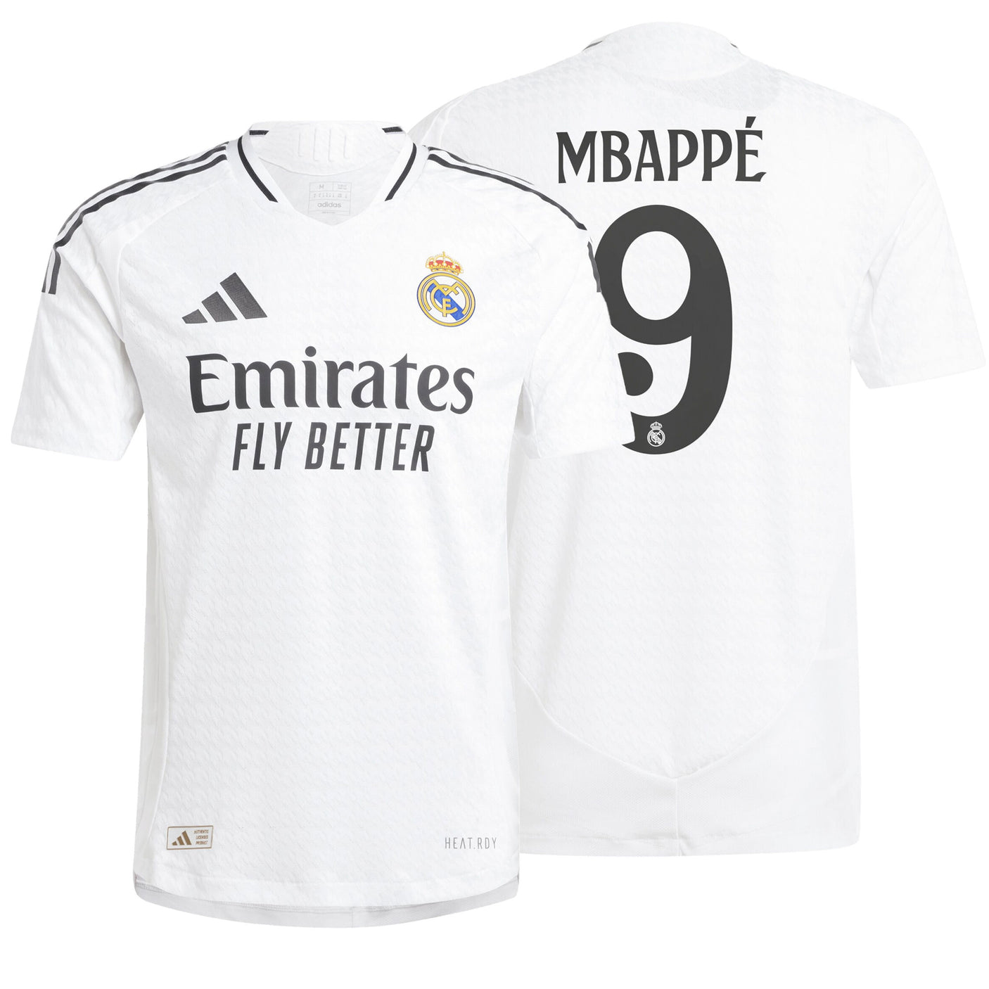 adidas Men's Real Madrid 2024/25 Authentic Home Jersey w/Mbappe #9 Printing