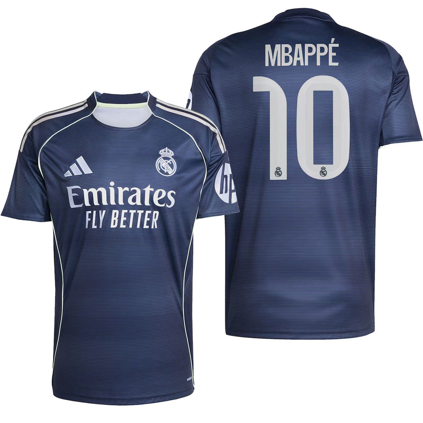 adidas Men's Real Madrid 2025/26 Away Jersey w/ Mbappe #10 Printing Both