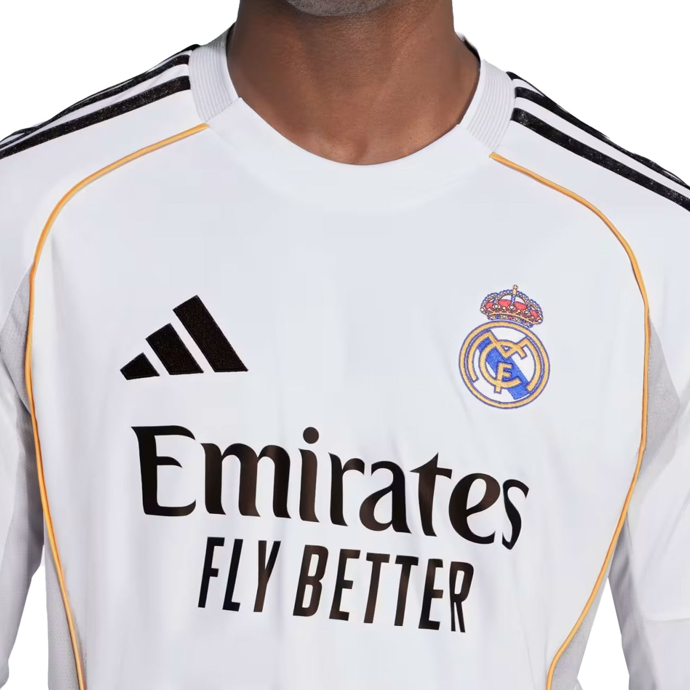 adidas Men's Real Madrid 2025/26 Long Sleeve Home Jersey White Crest
