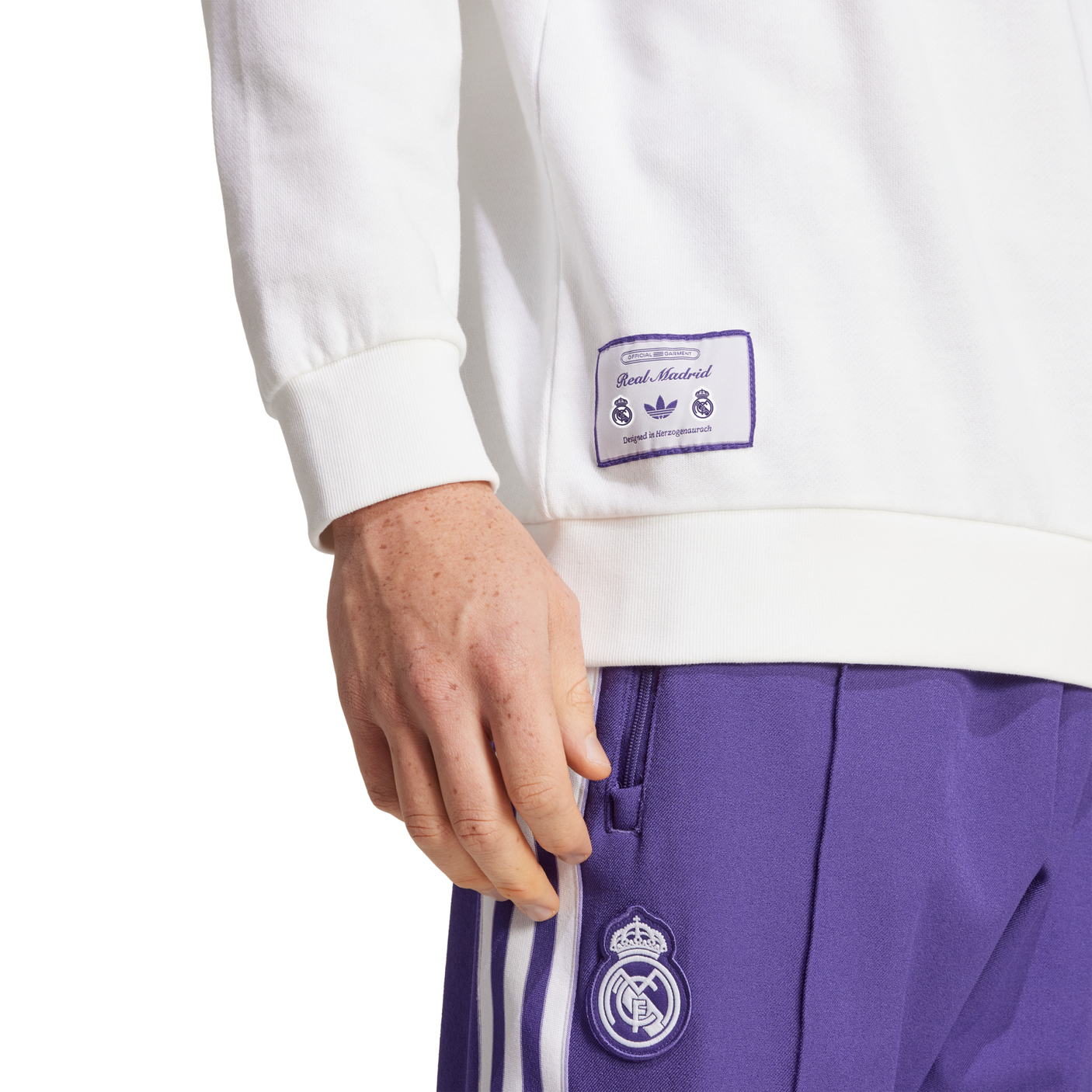 adidas Men's Real Madrid Terrace Icons Half-Zip Top White/Purple Detail