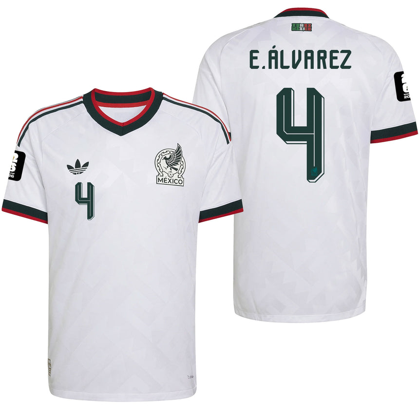 adidas Mexico Men's Away Climacool+ 2026 Jersey w/ E. Alvarez #4 White Both
