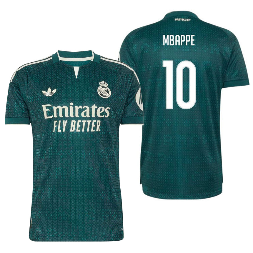 adidas Real Madrid Men's Away Authentic 2026/27 Jersey w/ Mbappe #10 Green Both
