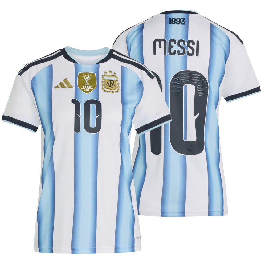 adidas Women's Argentina World Cup 2026 Home Jersey w/ Messi #10 Printing Front and Back View