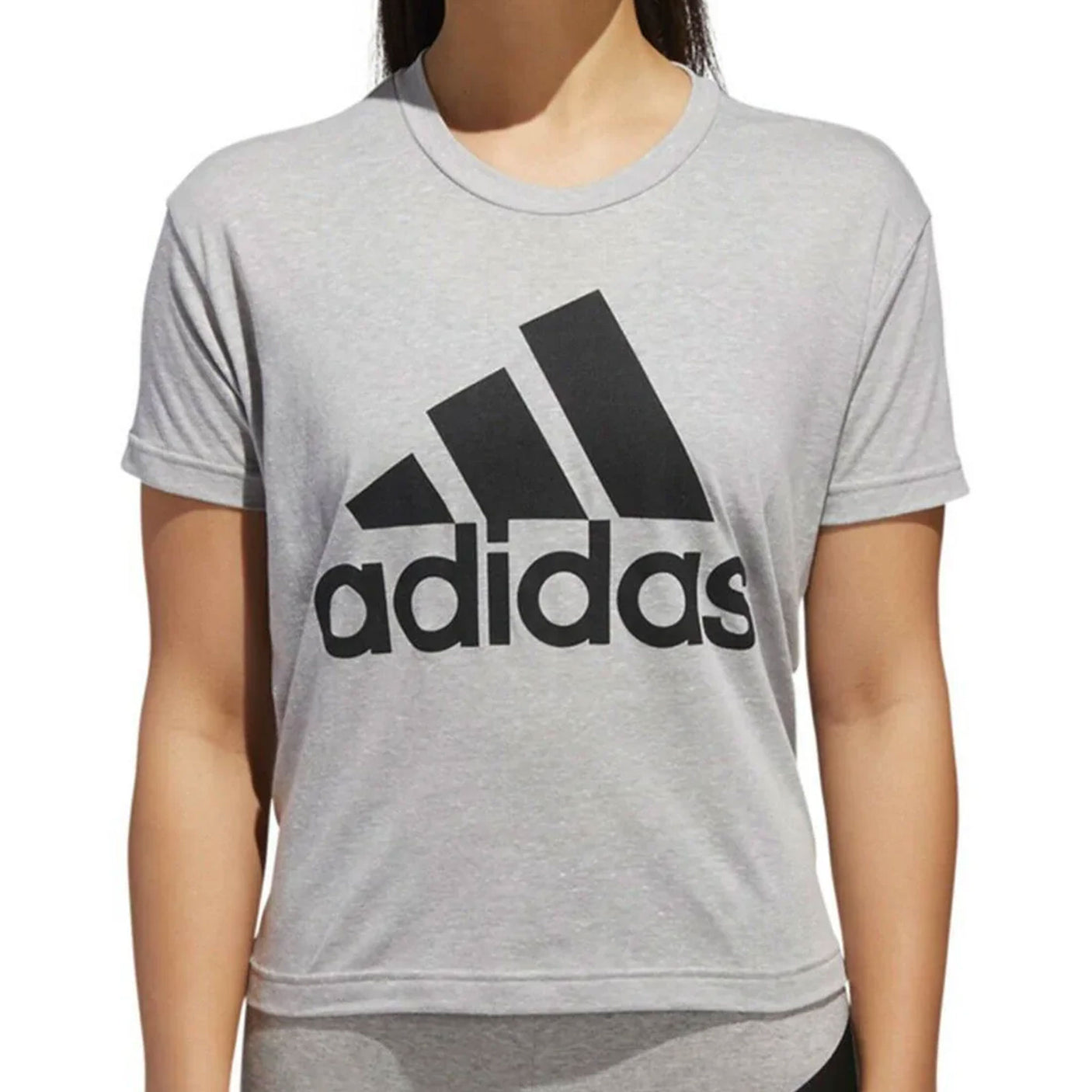 adidas Women's Boxy Badge Of Sport Tee Heather Grey / Black Front