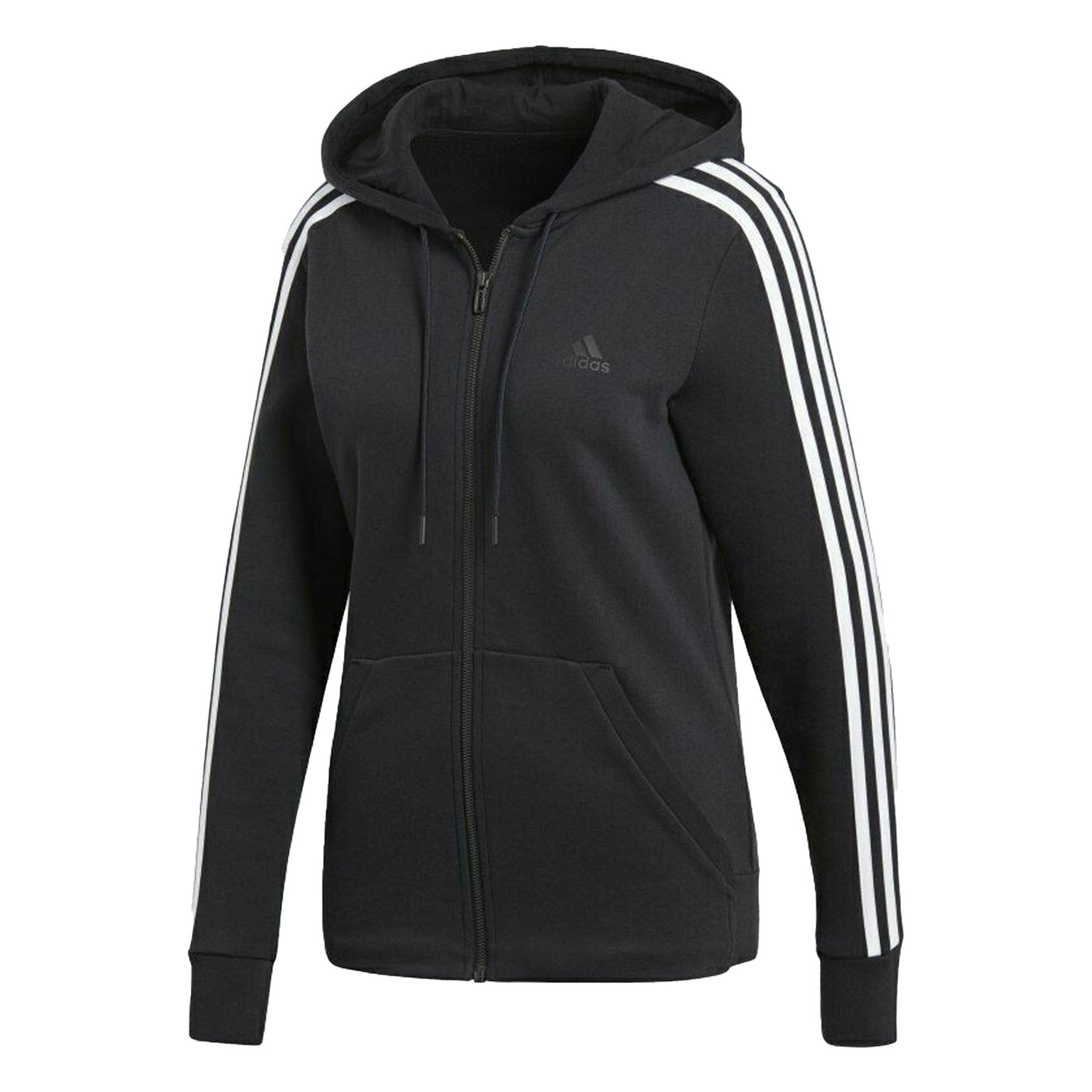 adidas Women's Cotton Fleece 3-Stripes Full-Zip Hoodie Black/White Front