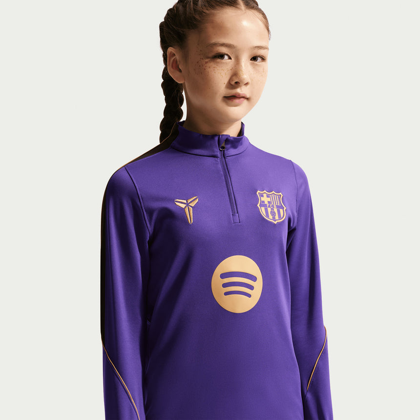 Nike FC Barcelona Kids Away Kobe Strike Drill Top Purple/Gold Crest