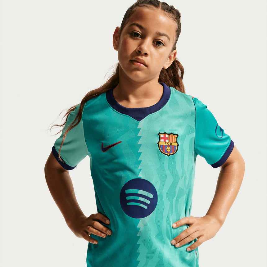 Nike FC Barcelona Kids Third Stadium 2026/27 Jersey Green Model
