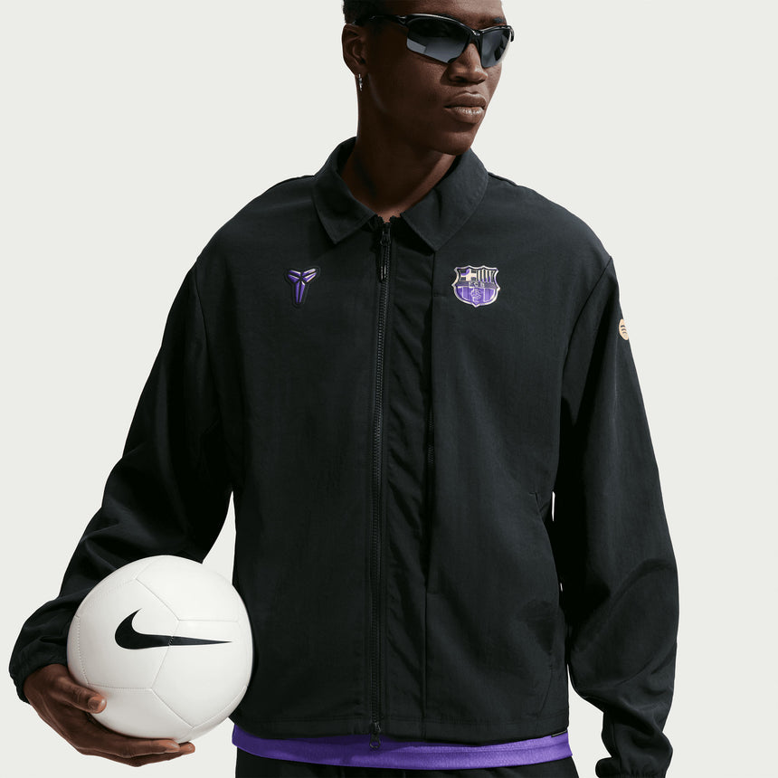 Nike FC Barcelona Men's Away Kobe Woven Jacket Black/Purple Model
