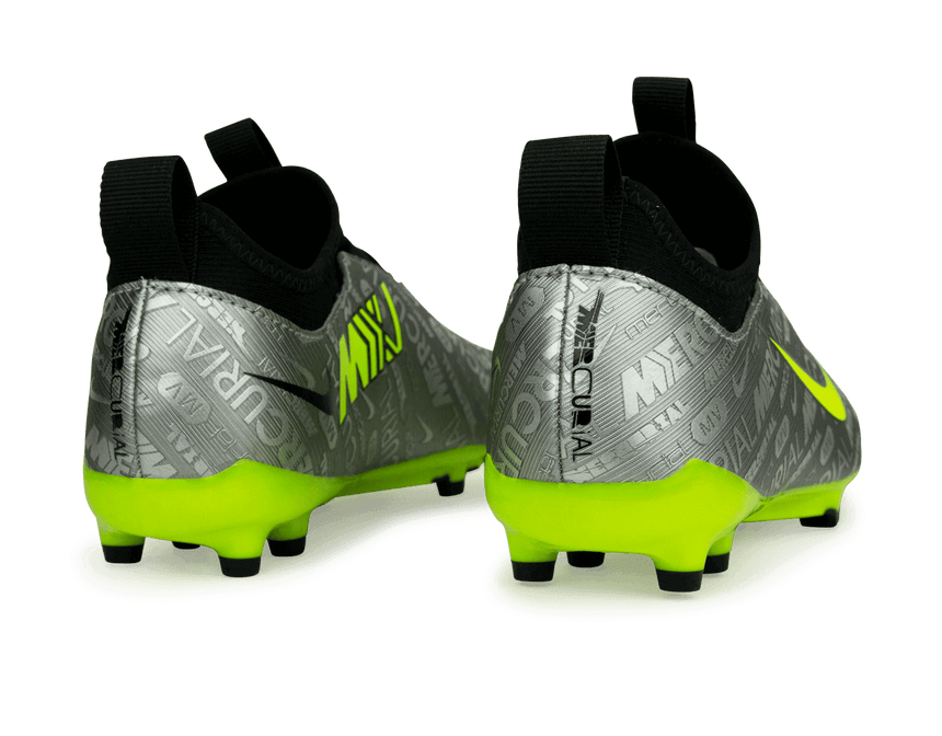 Nike Kids Zoom Mercurial Vapor 15 Academy FG/MG Silver/Volt Rear