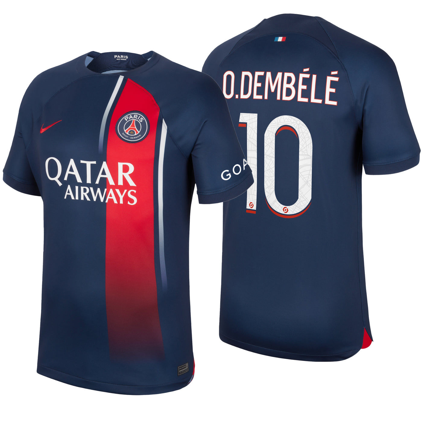 Nike Men's PSG 2023/24 Home Jersey w/ Odembele #10 Printing Both