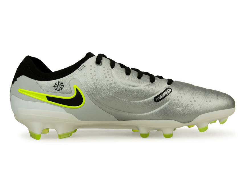 Nike Men's Tiempo Legend 10 Pro FG Metallic Silver/Black Volt Side