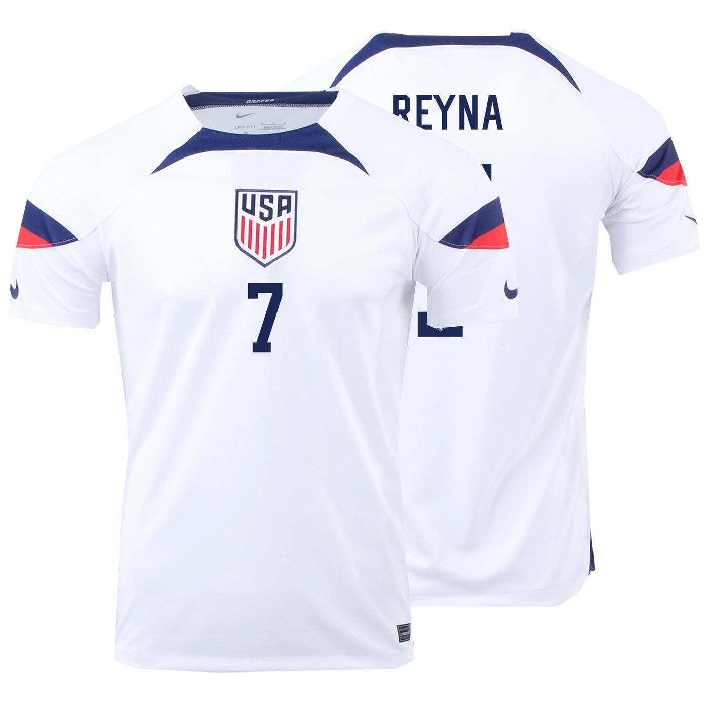 Nike Men's USA 2022/23 Home Jersey w/ Reyna #7 Printing Both