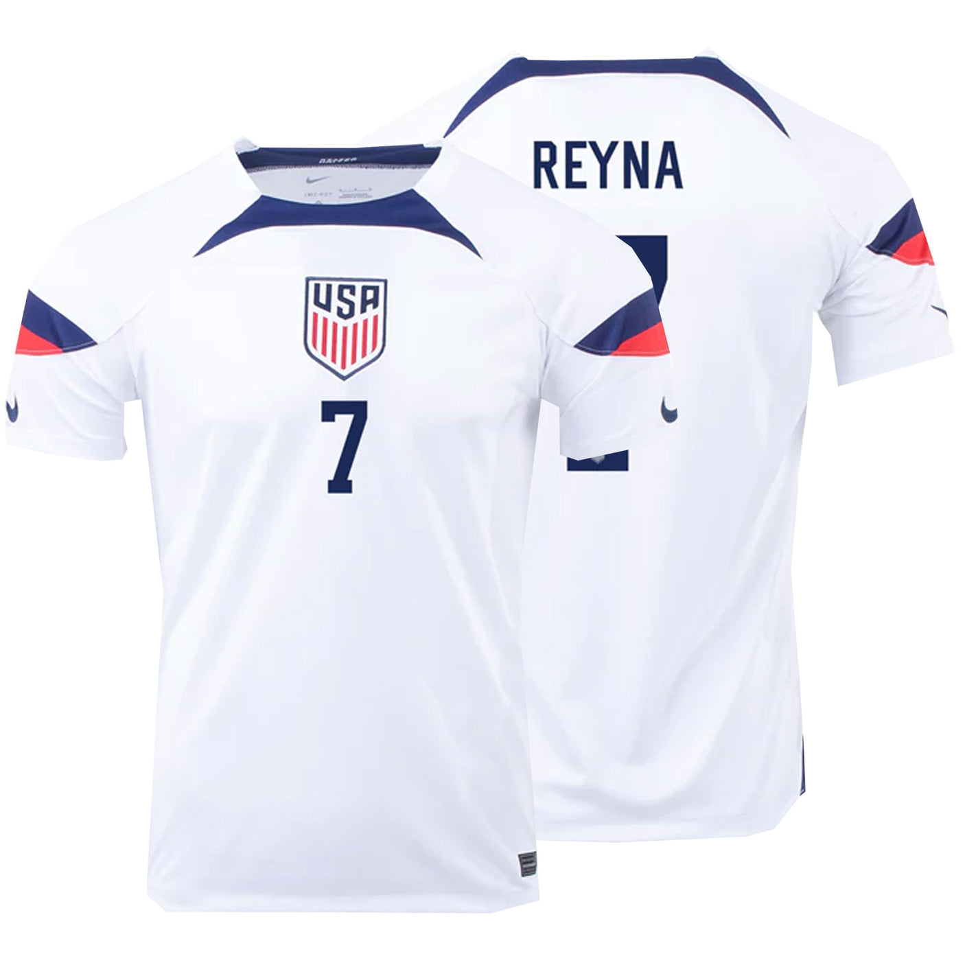 Nike Men's USA 2022/23 Home Jersey w/ Reyna #7 Printing Both
