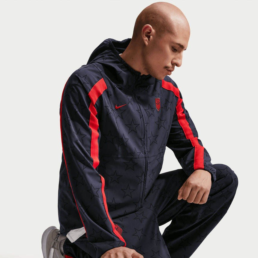 Nike USA Men's Energy Woven Jacket Dark Obsidian/University Red Model