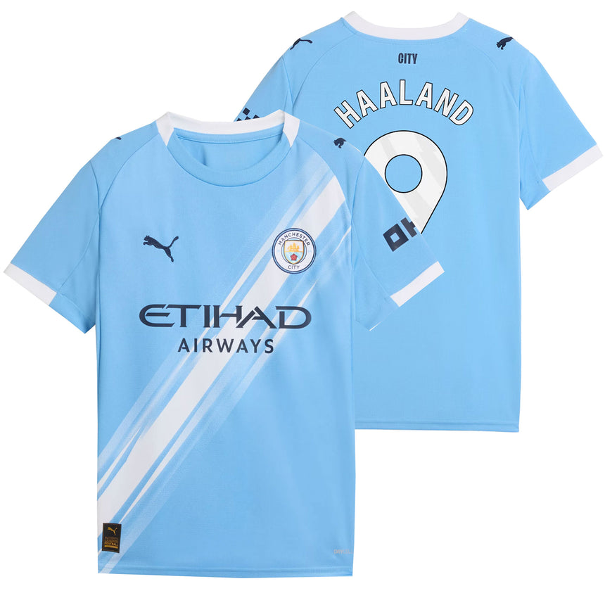 PUMA Kids Manchester City 2025/26 Home Jersey w/ Haaland #9 Printing Both