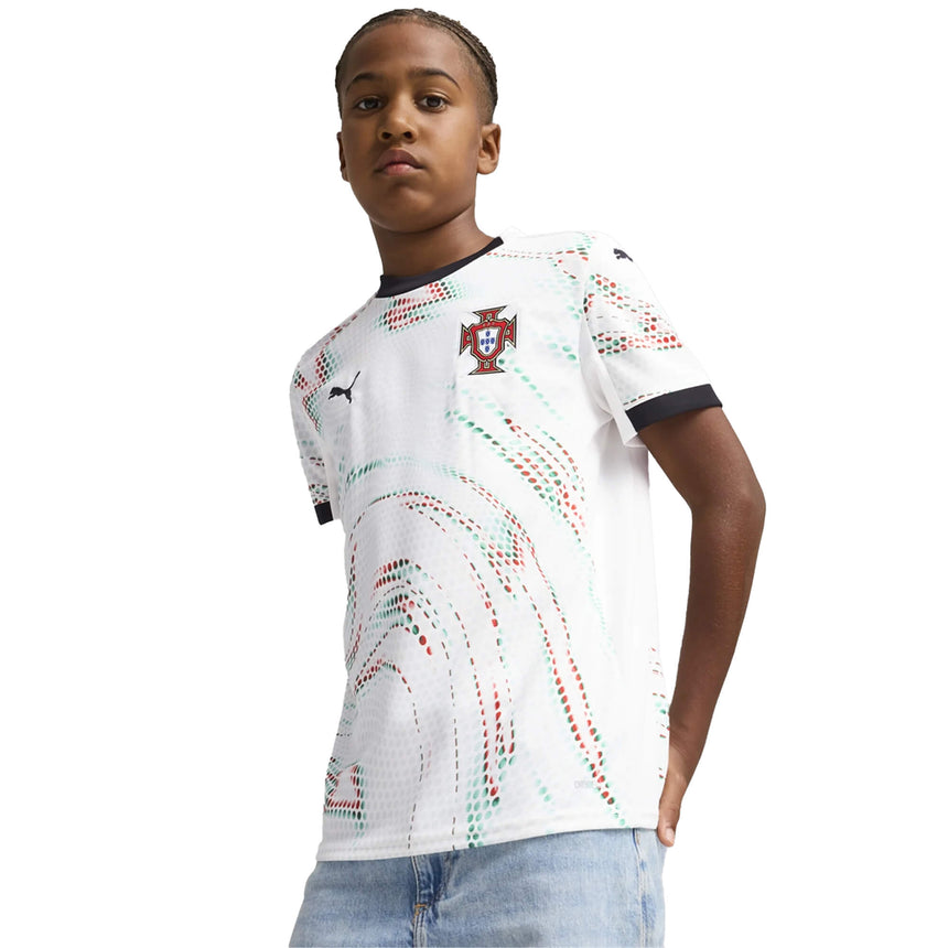 PUMA Kids Portugal 2025/26 Away Jersey White/Green/Red Model Crest