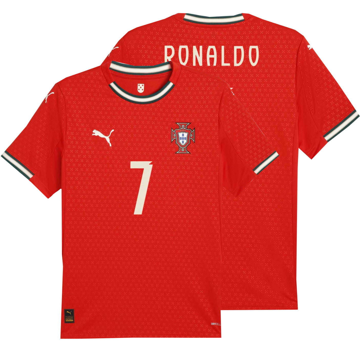 PUMA Kids Portugal 2025/26 Home Jersey w/ Ronaldo #7 Printing Both