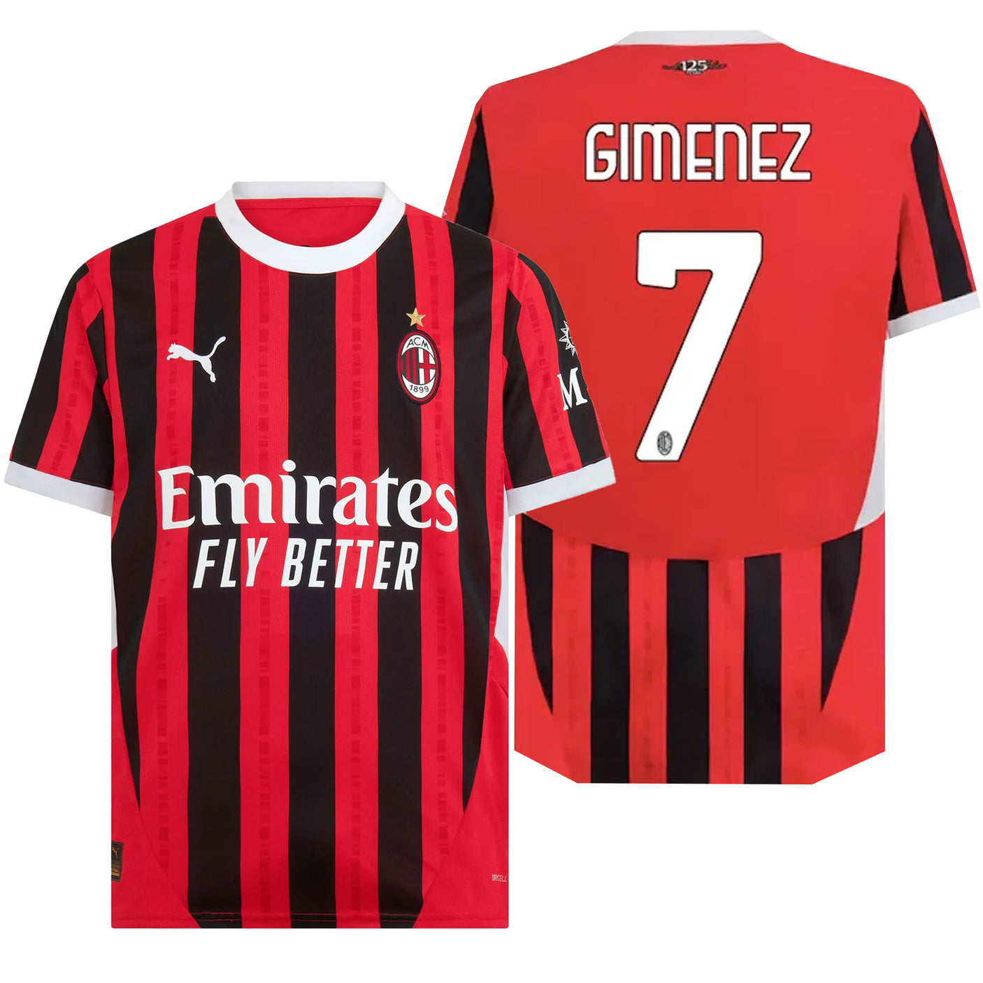 PUMA Men's Ac Milan 2024/25 Home Jersey w/ Gimenez #7 Printing Both