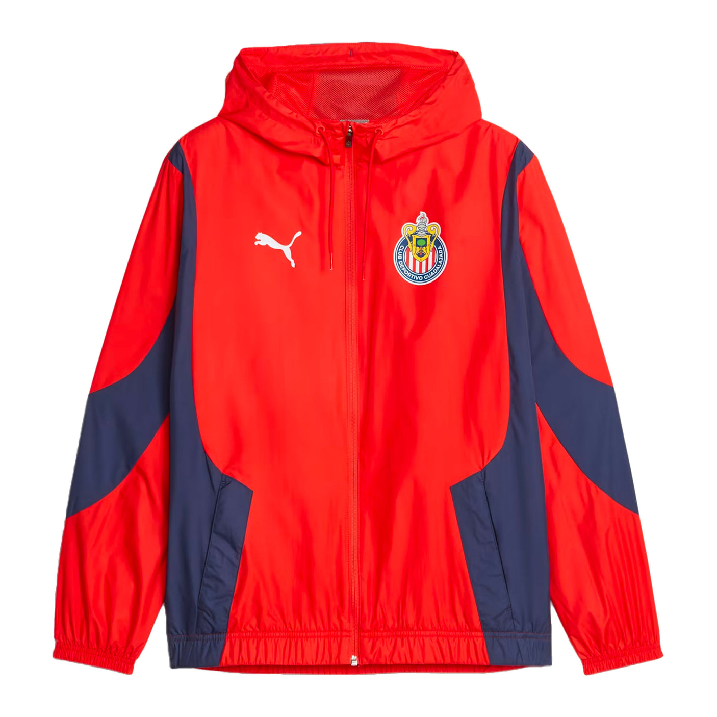 PUMA Men's Chivas De Guadalajara 2023/24 Prematch Woven Jacket Red/Navy Front