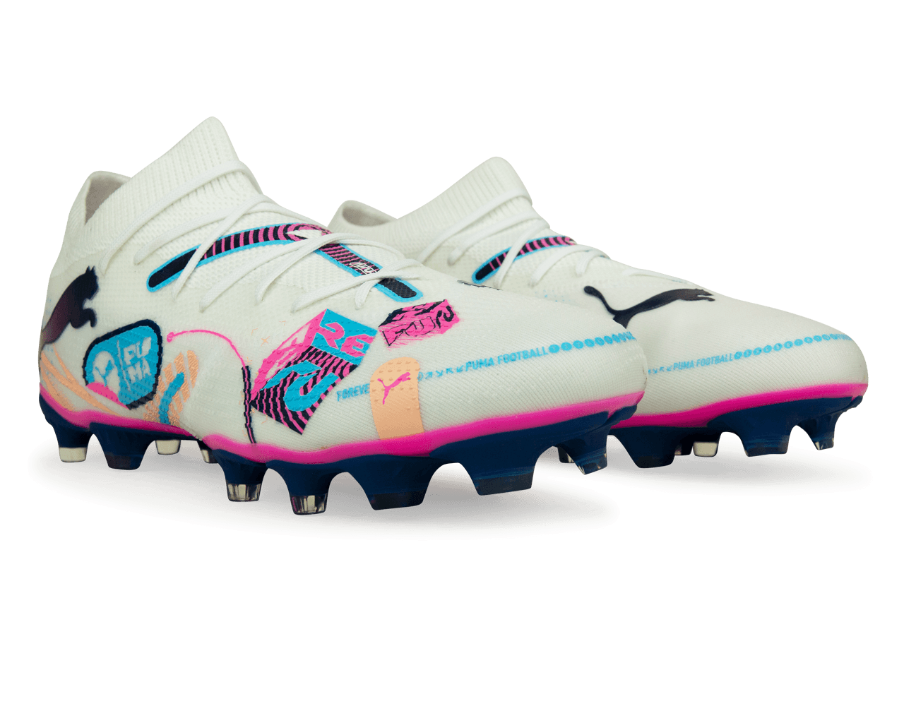 PUMA Men's Future 7 Match Volume Up FG/AG White/Luminous Blue Together