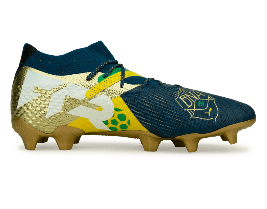 PUMA Men's Future 7 Ultimate BNA FG/AG Blue/Yellow/Green Gold Side