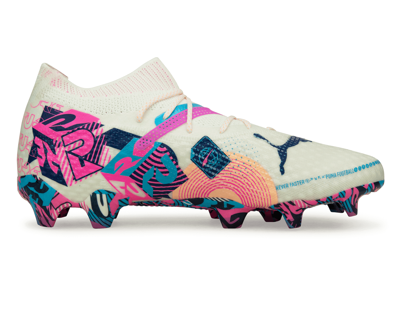 PUMA Men's Future 7 Ultimate Volume Up FG/AG White/Luminous Blue Side