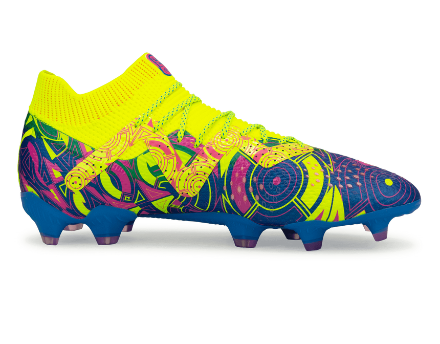 PUMA Men's Future Ultimate Energy FG/AG Blue/Yellow/Pink Side