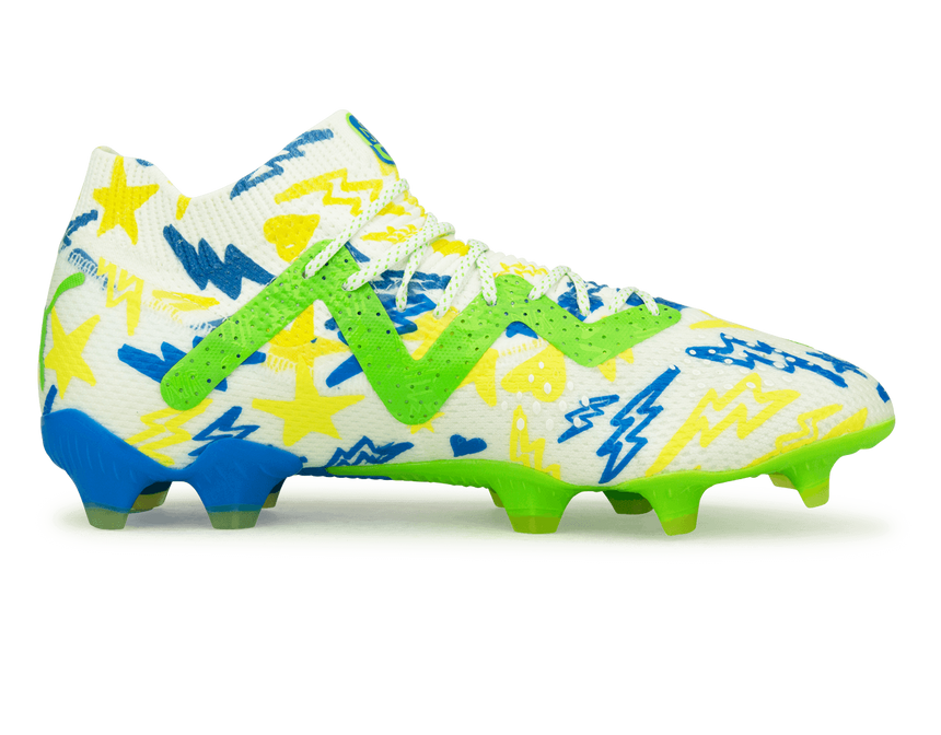 PUMA Men's Future Ultimate x Neymar FG/AG White/Blue/Lemon Side