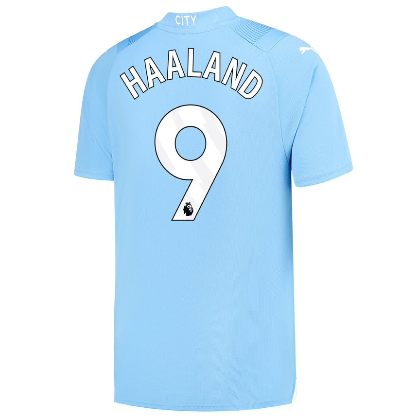 PUMA Men's Manchester City 2023/24 Haaland #9 Home Jersey Light Blue/White Back