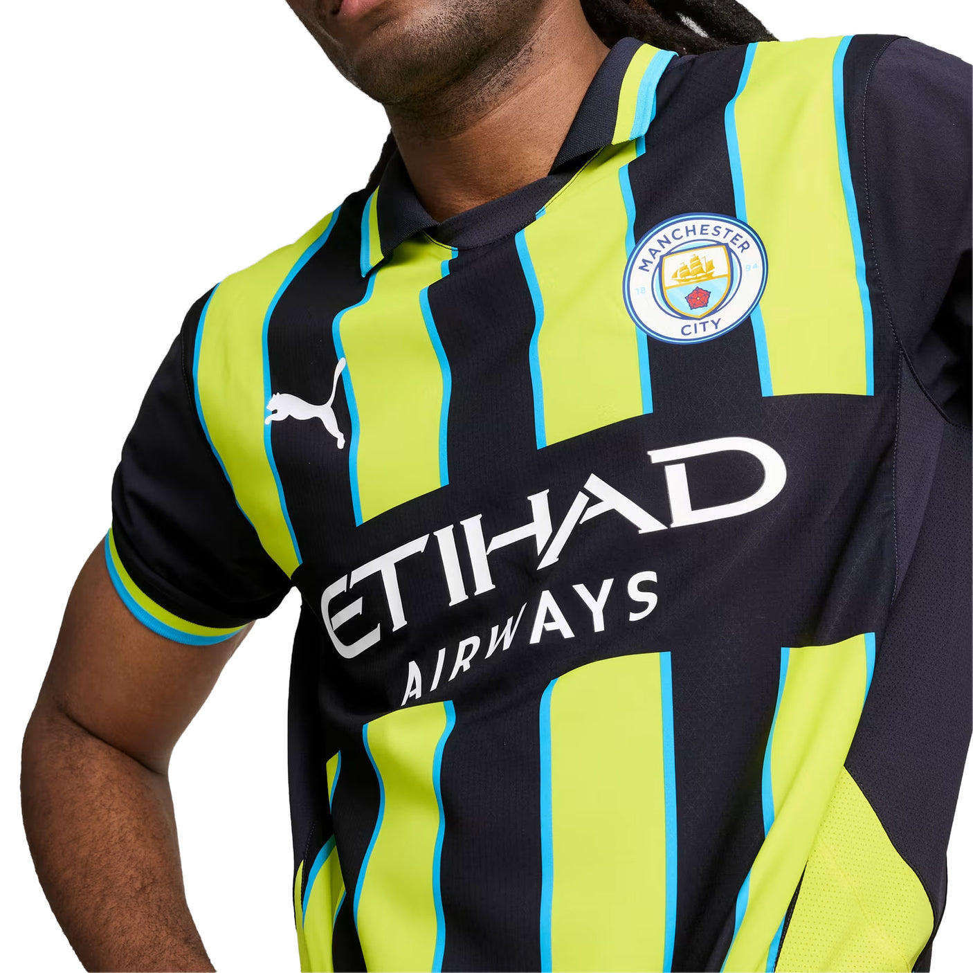 PUMA Men's Manchester City 2024/25 Authentic Away Jersey Yellow Glow/Navy Crest